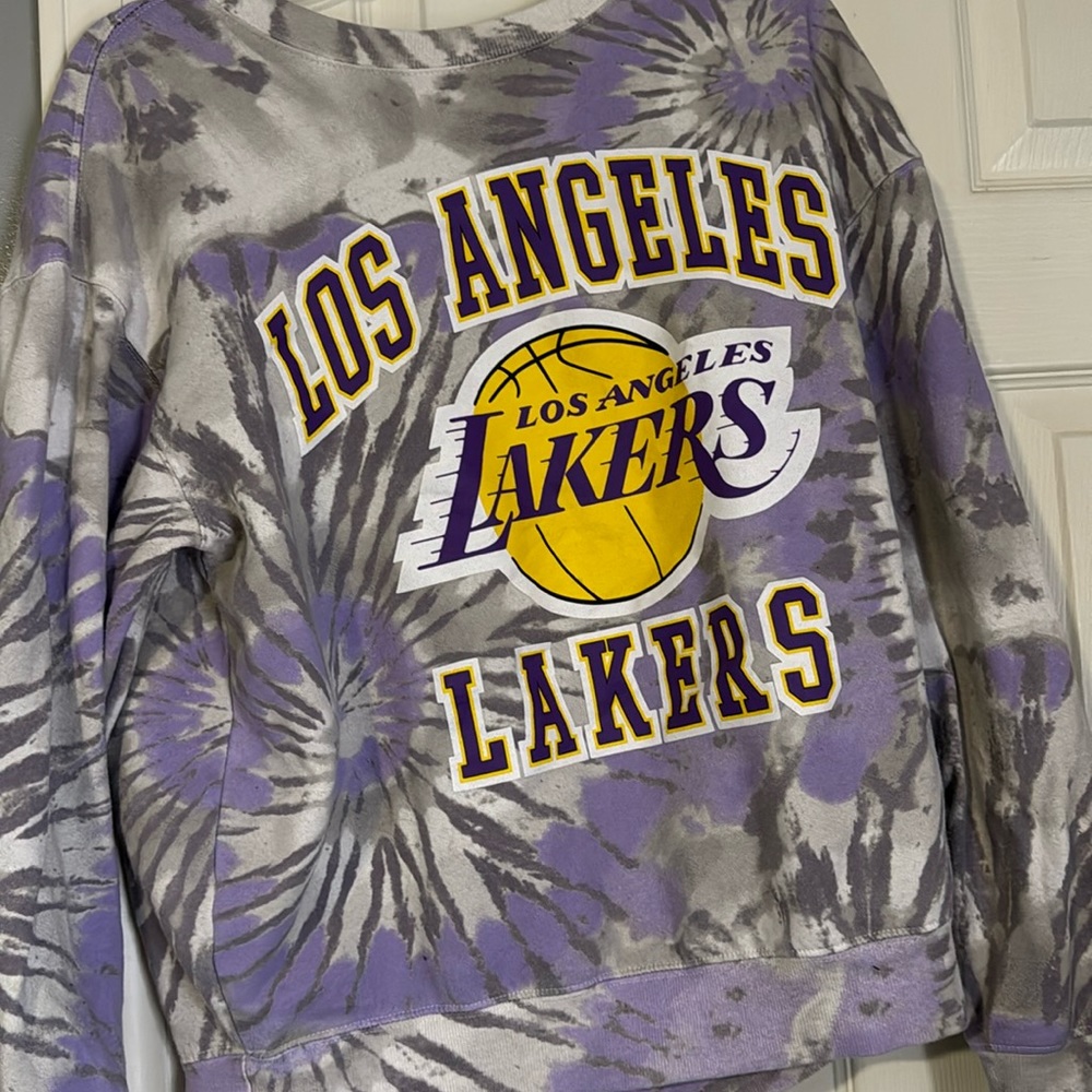 LA lakers screen printed tie dye crewneck sweater